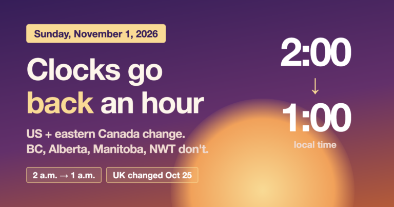 Daylight saving time ends November 1, 2026: clocks go back at 2 a.m.